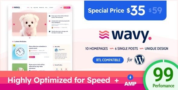 Wavy: tema ligero y moderno para blogs personales y tecnológicos en WordPress