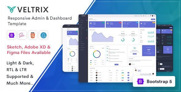Veltrix: Plantilla admin responsiva para paneles y dashboards modernos