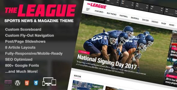 The League: Tema WordPress ideal para noticias deportivas y revistas en línea