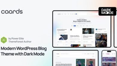 Caards, tema moderno con modo oscuro para blogs y revistas en WordPress