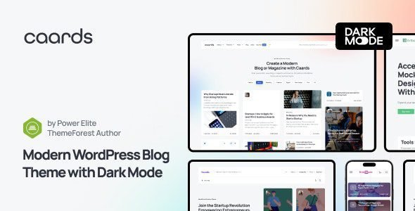 Caards, tema moderno con modo oscuro para blogs y revistas en WordPress